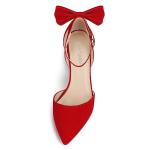 Women's Closed Toe Heels Bow Stiletto Heel Sandals Pointed Toe Pumps Wedding Shoes, BELLEOO-RED-8