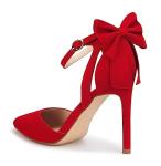 Women's Closed Toe Heels Bow Stiletto Heel Sandals Pointed Toe Pumps Wedding Shoes, BELLEOO-RED-8