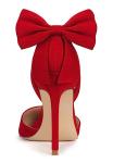 Women's Closed Toe Heels Bow Stiletto Heel Sandals Pointed Toe Pumps Wedding Shoes, BELLEOO-RED-8