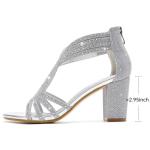 Gufobela Heels for Women Chunky Rhinestone Block Heeled Sandals Sparkly Open Toe Formal Dressy Shoes Wedding Prom Homecoming Hoco (1122 Silver 7)