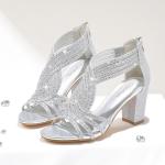 Gufobela Heels for Women Chunky Rhinestone Block Heeled Sandals Sparkly Open Toe Formal Dressy Shoes Wedding Prom Homecoming Hoco (1122 Silver 7)