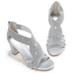 Gufobela Heels for Women Chunky Rhinestone Block Heeled Sandals Sparkly Open Toe Formal Dressy Shoes Wedding Prom Homecoming Hoco (1122 Silver 7)