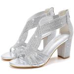 Gufobela Heels for Women Chunky Rhinestone Block Heeled Sandals Sparkly Open Toe Formal Dressy Shoes Wedding Prom Homecoming Hoco (1122 Silver 7)