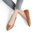 DREAM PAIRS Women's Dress Pointed Toe Flats Ballet Comfort Soft Slip On Casual Flat Shoes for Work Office Business,Size 8,Tan/Pu