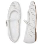 MaxMuxun Flats for Women Square Toe Flats Casual Ballet Flats with Ankle Strap,Mary Jane Shoes Women Knit Comfortable for Dressy Office White Size 8