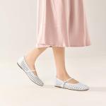 MaxMuxun Flats for Women Square Toe Flats Casual Ballet Flats with Ankle Strap,Mary Jane Shoes Women Knit Comfortable for Dressy Office White Size 8