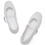 MaxMuxun Flats for Women Square Toe Flats Casual Ballet Flats with Ankle Strap,Mary Jane Shoes Women Knit Comfortable for Dressy Office White Size 8