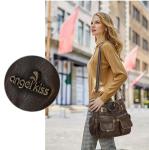 Angel Kiss Women's Designer Handbag Large Double Zipper Multi Pocket Washed Leather Purse