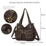 Angel Kiss Women's Designer Handbag Large Double Zipper Multi Pocket Washed Leather Purse