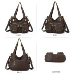 Angel Kiss Women's Designer Handbag Large Double Zipper Multi Pocket Washed Leather Purse