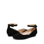 DREAM PAIRS Women's Dress Flats Ballet Low Wedge Round Toe Ankle Strap Comfortable Casual Flats Shoes,Size 7.5,Black/Nubuck,REVONA