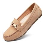 Beige Round Toe Ballerina Flats for Women