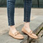 Beige Round Toe Ballerina Flats for Women