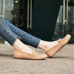 Beige Round Toe Ballerina Flats for Women