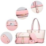 Women Fashion Handbags Wallet Tote Bag Shoulder Bag Top Handle Satchel Purse Set 4pcs Pink-beige-c