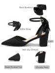 Coutgo Womens Chunky Heels Low Heel Ankle Strap D'Orsay Pumps Closed Pointed Toe Wedding Bridal Shoes, Black, Size 8