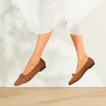 TINGRISE Women's Washable Pointed Toe Flats - Brown