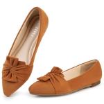 Tan Suede Bowknot Pointed Toe Ballet Flats