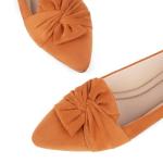 Tan Suede Bowknot Pointed Toe Ballet Flats