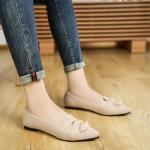 HIULYCENCE Flats for Women Pointed Toe Ballet Flats with Bow Comfortable Knit Dressy Flats Nude US10