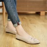 HIULYCENCE Flats for Women Pointed Toe Ballet Flats with Bow Comfortable Knit Dressy Flats Nude US10