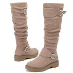 Ruiee Women's Slouchy Knee High Boots Comfortable Wide Calf Platform Flat Tall Boot Stylish Round Toe Fall Winter Casual Boots for Women. 241261 Beige MF Size8.5