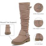 Ruiee Women's Slouchy Knee High Boots Comfortable Wide Calf Platform Flat Tall Boot Stylish Round Toe Fall Winter Casual Boots for Women. 241261 Beige MF Size8.5