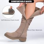 Ruiee Women's Slouchy Knee High Boots Comfortable Wide Calf Platform Flat Tall Boot Stylish Round Toe Fall Winter Casual Boots for Women. 241261 Beige MF Size8.5