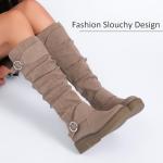 Ruiee Women's Slouchy Knee High Boots Comfortable Wide Calf Platform Flat Tall Boot Stylish Round Toe Fall Winter Casual Boots for Women. 241261 Beige MF Size8.5