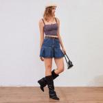 Modatope Womens Black Slouchy Fold Over Knee High Boots Chunky Heel Pointed Toe Boots Dress Tall Block Boots Long Boots Size 10