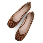 SAILING LU Women's Flats Shoes Comfortable Memory Foam Square Toe Slip On Driving Loafers Women Suede Leopard Brown Casual Ballet Flats Dress Shoes Size 9.5