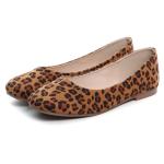 SAILING LU Women's Flats Shoes Comfortable Memory Foam Square Toe Slip On Driving Loafers Women Suede Leopard Brown Casual Ballet Flats Dress Shoes Size 9.5
