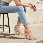 IDIFU Women's Chunky Heel Sandal Strappy Open Toe Ankle Strap Dress Shoes for Women Bridesmaid Ladies in Wedding Evening Homecoming Prom (Nude Nubuck, 7.5 M US)