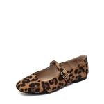 DREAM PAIRS Women's Flats Square Toe Mary Jane Flats Comfortable Casual Slip On Dress Shoes Ballet Flats with Buckle Strap Casual Work Office Mary Jane Shoes,Size 7,Leopard,DWUMFA2520