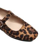 DREAM PAIRS Women's Flats Square Toe Mary Jane Flats Comfortable Casual Slip On Dress Shoes Ballet Flats with Buckle Strap Casual Work Office Mary Jane Shoes,Size 7,Leopard,DWUMFA2520