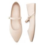 Soesyi Pointed Toe Flats Knit Ballet Flat Shoes for Women Comfortable with Adjustable Strap,Washable Dressy Casual Flats for Work Office,Size 09,Almond