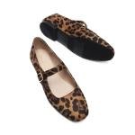 DREAM PAIRS Women's Flats Square Toe Mary Jane Flats Comfortable Casual Slip On Dress Shoes Ballet Flats with Buckle Strap Casual Work Office Mary Jane Shoes,Size 7,Leopard,DWUMFA2520