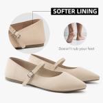 Soesyi Pointed Toe Flats Knit Ballet Flat Shoes for Women Comfortable with Adjustable Strap,Washable Dressy Casual Flats for Work Office,Size 09,Almond