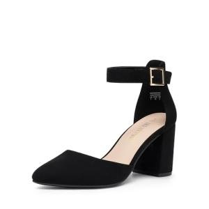 DREAM PAIRS Black Nubuck Chunky Heels for Women