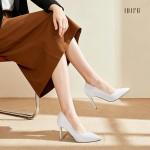 IDIFU Women's IN4 Classic Pointed Toe High Heels Pumps Wedding Dress Office Shoes (White PU, 8.5 B(M) US)