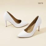 IDIFU Women's IN4 Classic Pointed Toe High Heels Pumps Wedding Dress Office Shoes (White PU, 8.5 B(M) US)