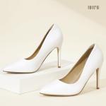 IDIFU Women's IN4 Classic Pointed Toe High Heels Pumps Wedding Dress Office Shoes (White PU, 8.5 B(M) US)