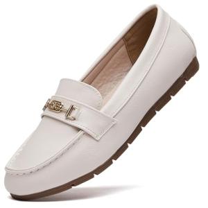 DeYashopin Women's Loafer Shoes Leisure Slip On Work Shoes Comfort Walking Flats White 7.5