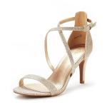 DREAM PAIRS Gold Sparkle Open Toe Heels
