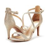DREAM PAIRS Gold Sparkle Open Toe Heels