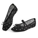 MUSSHOE Lace Women's Flats with Rhinestone：Square Toe Ballet Flats：Slip-on Dressy Comfortable Casual Ballerina Shoes for Wedding Bridal Work,Black 9