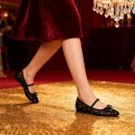 MUSSHOE Lace Women's Flats with Rhinestone：Square Toe Ballet Flats：Slip-on Dressy Comfortable Casual Ballerina Shoes for Wedding Bridal Work,Black 9