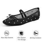 MUSSHOE Lace Women's Flats with Rhinestone：Square Toe Ballet Flats：Slip-on Dressy Comfortable Casual Ballerina Shoes for Wedding Bridal Work,Black 9