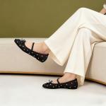 MUSSHOE Lace Women's Flats with Rhinestone：Square Toe Ballet Flats：Slip-on Dressy Comfortable Casual Ballerina Shoes for Wedding Bridal Work,Black 9