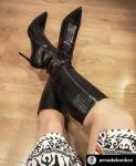 LISHAN Black Stiletto High Heel Long Boots